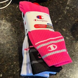 Champion Woman’s Athletic Crew Socks - Pink, Black, White